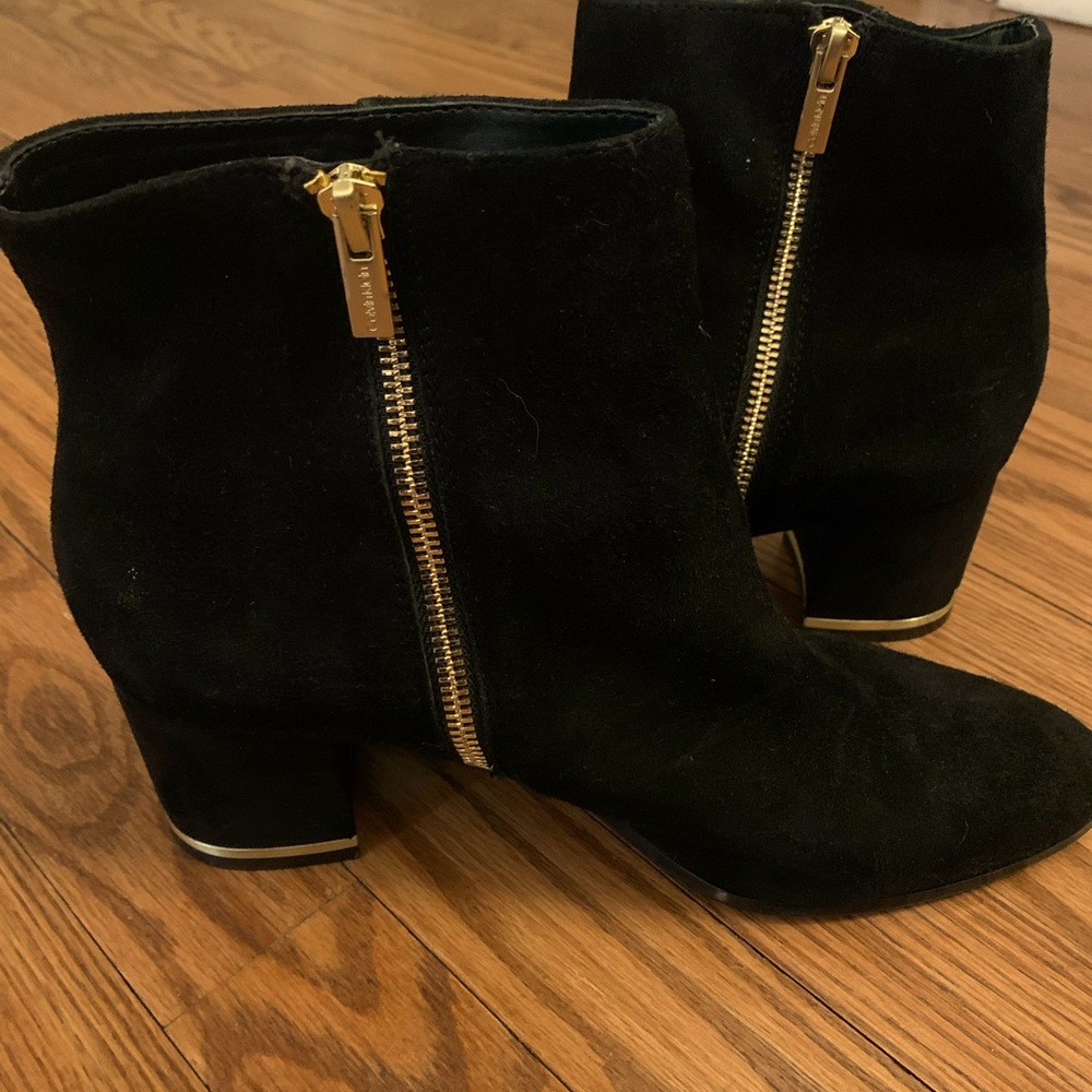 Calvin Klein Black and Gold Booties - Size 8.5